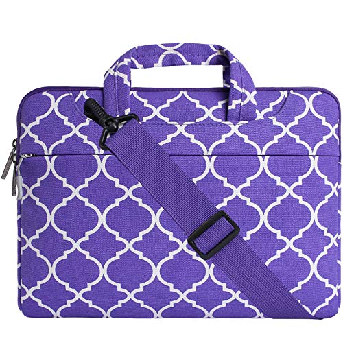 Product Cover MOSISO Laptop Shoulder Bag Compatible with 2019 MacBook Pro 16 inch,15 15.4 15.6 inch Dell Lenovo HP Asus Acer Samsung Sony Chromebook,Canvas Geometric Pattern Briefcase Sleeve,Ultra Violet Quatrefoil
