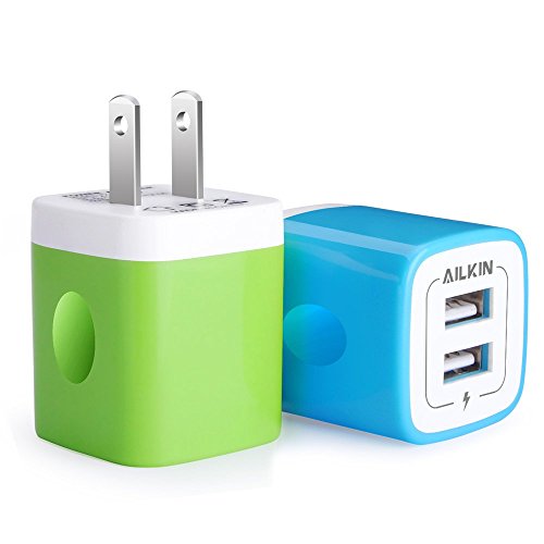 Product Cover Wall Charger, Ailkin 2.1Amp 2-Port USB Phone Charger Home Travel Plug Power Adapter Replacement for iPhone X 8/7/6 Plus/5S/4S,iPad, iPod, Samsung Galaxy S7 S6, HTC, LG, Table, Motorola and More(2Pcs)