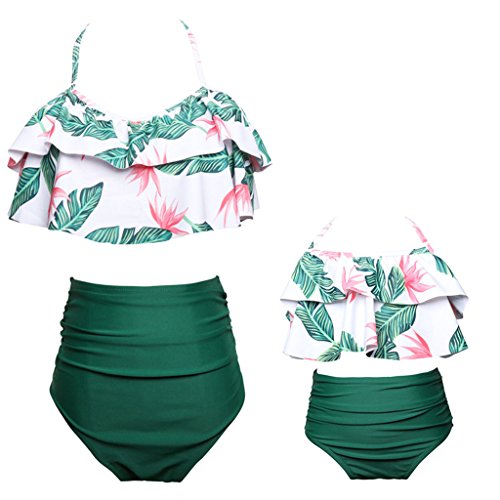 Product Cover Mommy and Me Swimsuits High Waisted Family Matching Swimwear Baby Girls Floral Printed Bikini Set (S, 06-Green-Women)