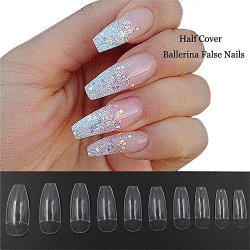 Product Cover 500PCS Coffin Nails Half Cover Ballerina Nail Tips False Artificial Acrylic Nails (Half-Clear)