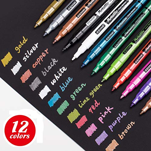 Product Cover ZEYAR Metallic Paint Pens, Water based, Fine Point, 12 colors, Acid Free, Opaque Ink, Great for greeting card, Album, Poster, Scrapbook and so on