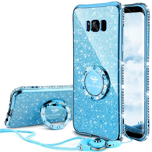 Product Cover OCYCLONE Galaxy S8 Case, Glitter Luxury Cute Phone Case for Women Girls with Kickstand, Bling Diamond Rhinestone Bumper with Ring Stand Compatible with Galaxy S8 Case for Girl Women - Blue
