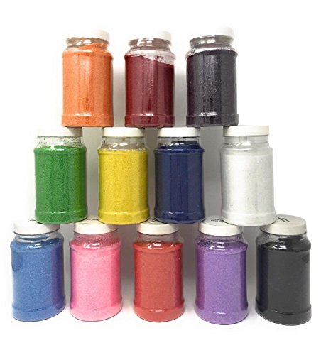 Product Cover Craft Sand Art Assortment, 12 Huge Hard Plastic Bottles, Non-Toxic Arts & Crafts Accessory for Kids 12 Colors, Nice Decoration, 22 Oz. by 4E's Novelty