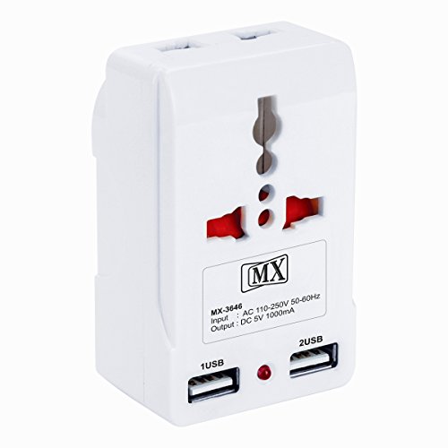 Product Cover MX Dual USB Charger with 3 Pin Universal Socket Worldwide Adaptor - White