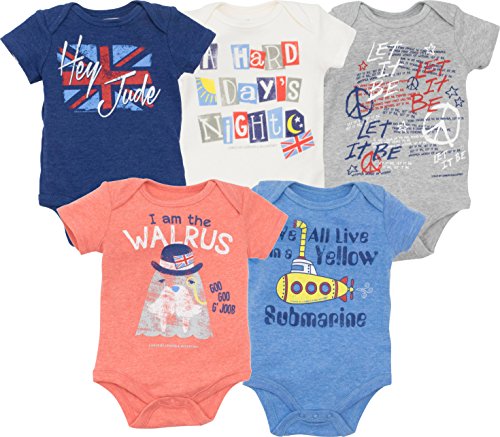 Product Cover The Beatles Lyrics Infant Baby Boys' 5 Pack Bodysuits Blue, Red, White, Navy, Grey