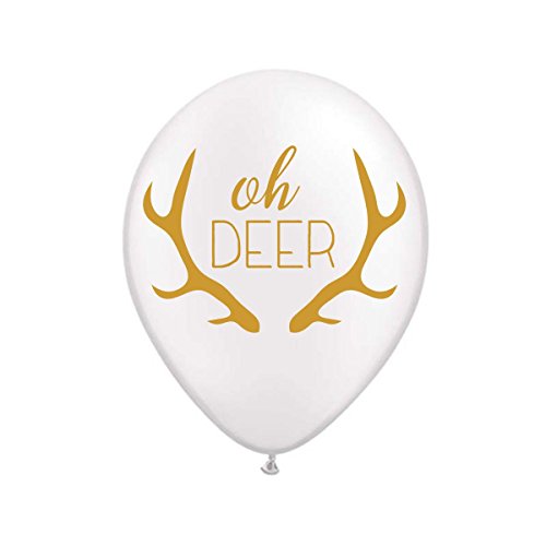 Product Cover White Oh Deer Balloons, Oh Deer Birthday Party Decorations, Decor, Kids Birthday Party Balloons, Deer Balloons, Wild One Party Decor, Animal Balloons, Set of 3, White and Gold
