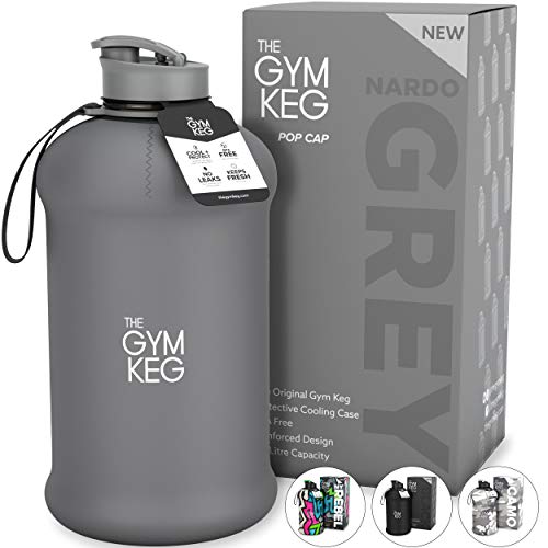 Product Cover The Gym Keg Sports Water Bottle (2.2 L) Insulated | Half Gallon | Carry Handle | Big Water Jug for Sport | Large Reusable Water Bottles | Ecofriendly, Tritan BPA Free Plastic, Leakproof (Nardo Grey)