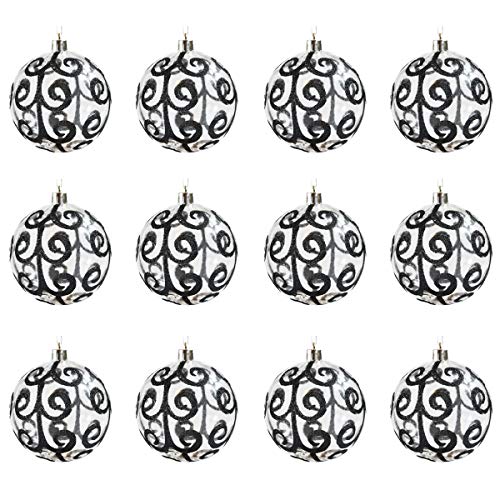Product Cover Sleetly Christmas Ball Ornaments, Black Swirl, 3.15 inches, Set of 12