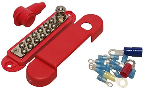 Product Cover (Red) 12 Terminal Distribution Block -BUSBAR- With Ring Terminals