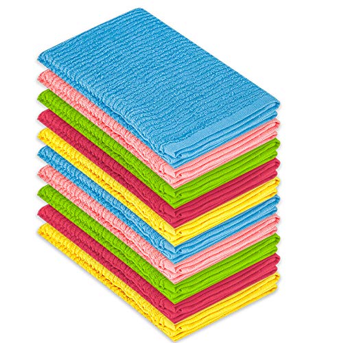Product Cover DecorRack 10 Pack Kitchen Dish Towels, 100% Cotton, 12 x 12 Inch Dish Cloths, Perfect Cleaning Cloth for Washing Dishes, Kitchen, Bar, Counter and Car, Spring Colors (Pack of 10)