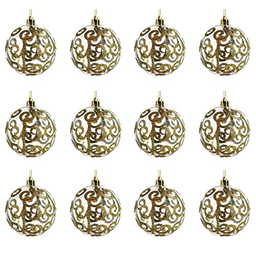 Product Cover Sleetly Christmas Ball Ornaments, Gold Swirl, 3.15 inches, Set of 12