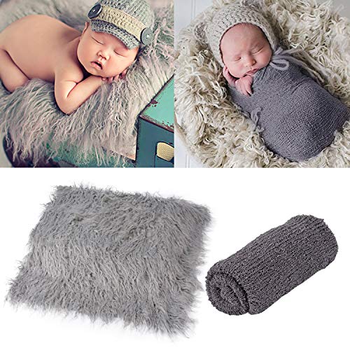 Product Cover Aniwon 2Pcs Baby Photo Props Long Ripple Wraps DIY Blanket Newborn Wraps Photography Mat for Baby Boys and Girls (Grey & Dark Grey)