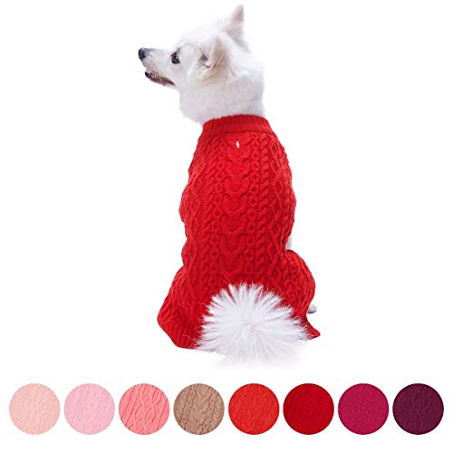 Product Cover Blueberry Pet Classic Wool Blend Cable Knit Pullover Dog Sweater in Red Danger, Back Length 12
