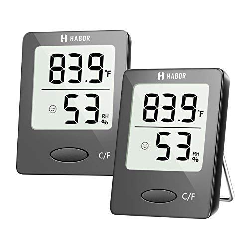 Product Cover Habor Thermometer Indoor (2 Pack), Superior Mini Digital Hygrometer Indoor Accurate Humidity Monitor Gauge for House, Office, Greenhouse, Home (2.3X1.8inch, Black)