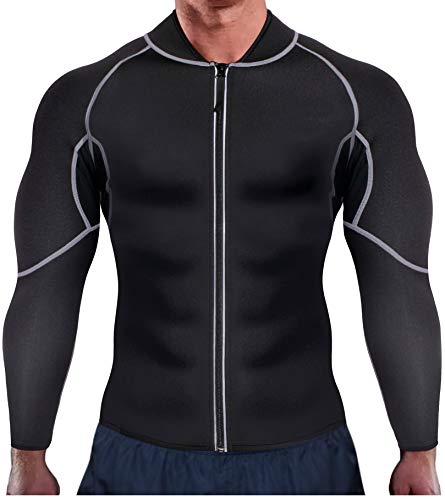 Product Cover Ursexyly Men Exercise Sweat Hot Dress Shirt, Sauna Suit Neoprene Slimming Fitness Jacket Gym Wear for Core Muscle Training (Black Exercise Shirt, L)
