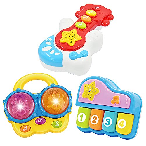 Product Cover Portable Set of 3 - Piano, Bongo Drums and Guitar | Educational Toy for Music Learning and Entertainment for Ages 6 Months to 4 Years