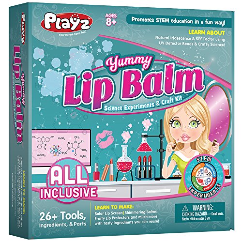 Product Cover Playz Yummy Lip Balm Makeup Arts & Craft Kit to Create Fruity Lipstick, Shimmering Balms, & Solar Lip Screens Using Science Experiments for Girls, Teens, Teenagers & Kids Ages 8+