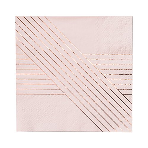 Product Cover Harlow & Grey Amethyst Pale Pink with Rose Gold Striped Lunch Paper Napkins, Pack of 20 - Birthday, Wedding, Showers Party Napkins
