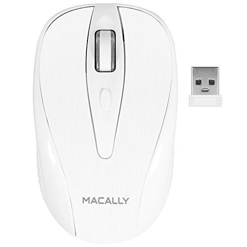 Product Cover Macally 2.4G Wireless Mouse with USB Dongle Nano Receiver - Portable Mobile Optical 1000 DPI Cordless RF Mice for Computer, Laptop, Notebook, Apple Mac MacBook, Windows PC - White (RFTURBO)