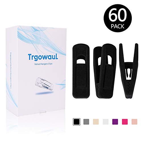 Product Cover Trgowaul Velvet Hangers Clips 60 Pack, Pants Hangers Velvet Clips, Strong Finger Clips Perfect for Thin Velvet Hangers (Black)