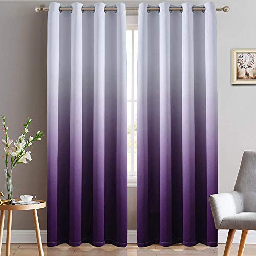 Product Cover Yakamok Light Blocking Gradient Color Panels Purple Ombre Blackout Curtains Room Darkening Thermal Insulated Grommet Window Drapes for Living Room/Bedroom (Purple, 2 Panels, 52x84 Inch)