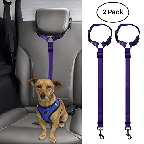 Product Cover BWOGUE 2 Packs Dog Cat Safety Seat Belt Strap Car Headrest Restraint Adjustable Nylon Fabric Dog Restraints Vehicle Seatbelts Harness