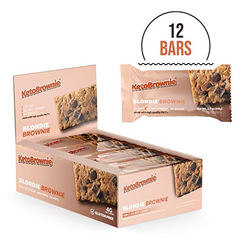 Product Cover KetoBrownie Blondie Keto Snacks Brownies (12-Count) | Delicious Soft & Chewy Chocolate | Brain Boosting C8 MCTs | 17g Healthy Fats | 4g Net-Carb Keto Bars | 2g Sugar | Keto\Low-Carb\Diabetic Friendly