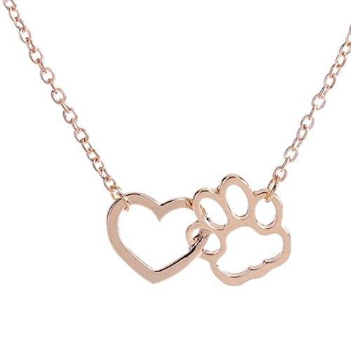 Product Cover Molyveva Forever Love Heart Puppy Dog Cat Pet Paw Cut Out Pendant Necklace Lovers Couple Necklace Jewelry (Gold)