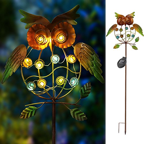 Product Cover TAKE ME Garden Solar Lights Outdoor,Solar Powered Stake Lights - Metal OWL LED Decorative Garden Lights for Walkway,Pathway,Yard,Lawn (Multicolor) (Green Owl)