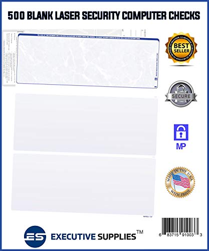 Product Cover 500 Blank Check Stock-Check on Top-Blue Marble Pattern-Compatible with Quickbooks,Quicken,Versacheck and More-(500 Laser Security Sheets-8.5''x11'' #24)-Made in USA with Pride!