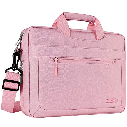 Product Cover MOSISO Laptop Shoulder Bag Compatible with 2019 MacBook Pro 16 inch Touch Bar A2141, 15-15.6 inch MacBook Pro,Notebook,Polyester Messenger Briefcase Sleeve with Adjustable Depth at Bottom, Pink