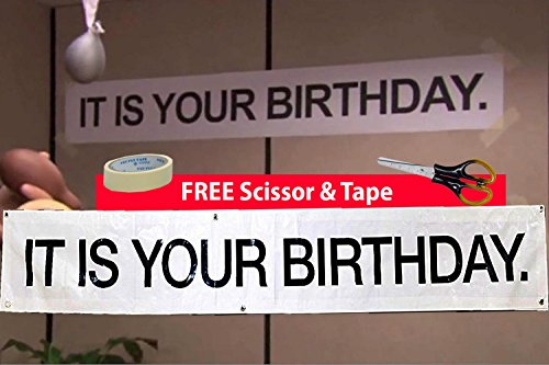 Product Cover IT is Your Birthday Banner from The Office by Schrute - Vinyl Party 72 inches Banner with Metal Hanging Rings - Already Include Scissor & Tape to do Your Decorating Work !
