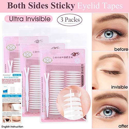 Product Cover 3 Packs Ultra Invisible Two-sided Sticky Double Eyelid Tapes Stickers, Medical-use Self-adhesive Fiber, Instant Eyelid Lift Without Surgery, Perfect for Hooded, Droopy, Uneven, Mono-eyelids