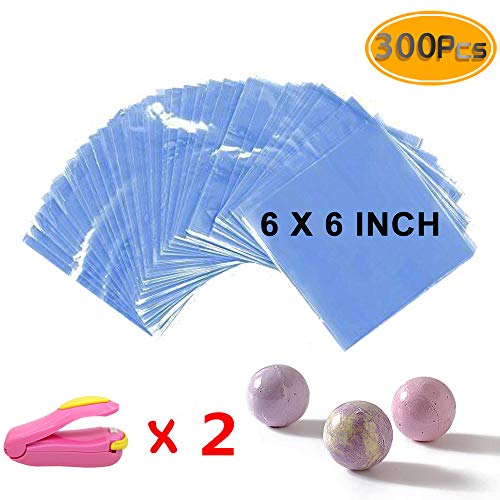 Product Cover Newbested Shrink Wrap Bags 300pcs - 15 x 15 cm with Two Mini Heat Sealer, Bags for Soaps Bath Bombs, Handmade Soaps and DIY Crafts.