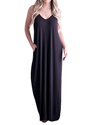 Product Cover Geckatte Womens Summer Maxi Dresses Spaghetti Strap Loose Beach Flowy Long Dress with Pockets