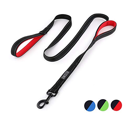 Product Cover JEWOSTER Heavy Duty Dog Leash - 2 Handles by Padded Traffic Handle for Extra Control, 6foot Long - Perfect for Medium to Large Dogs (6 ft, Black Red)