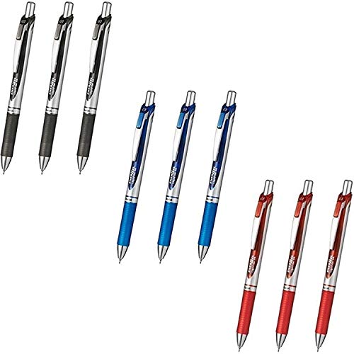 Product Cover Pentel Energel Deluxe RTX Retractable Liquid Gel Pen,Ultra Micro Point 0.3mm, Fine Line, Needle Tip, Black,Blue,Red Ink Each 1 Pen Total 3 Pens-Value Set of 3 (Value Set of 9)