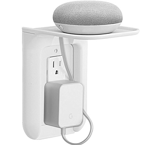 Product Cover WALI Wall Outlet Shelf Standard Vertical Duplex Décor Outlet with Cable Channel Charging for Cell Phone, Dot 1st and 2nd 3rd Gen, Google Home, Speaker up to 10 lbs (OLS001-W), White, 1 Pack