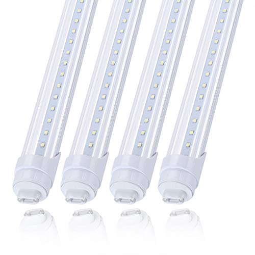 Product Cover R17D Rotatable HO Base 8FT LED Tube Light 45W, Replacement 100W Fluorescent Lamp Shop Lights, 8FT, Dual-Ended Power, Cold White 6000K, 5400LM,Clear Cover, AC 85-277V Pack of 4