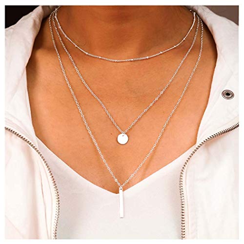 Product Cover Tgirls Simple Metal Bar Necklace with Pendant for Women and Girls XL-35 (Silver)