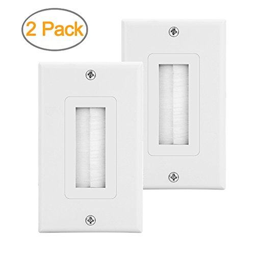 Product Cover 2-Pack Single Brush Wall Plate White Wall Mount Panel Cable Pass Through Insert for Wires,Speaker Wires,Cable Wall Plate for Coaxial Cables, HDTV HDMI Home Theater Systems