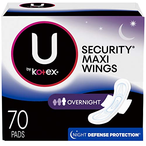 Product Cover U by Kotex Security Maxi Pads with Wings, Overnight, Unscented, 70 Count