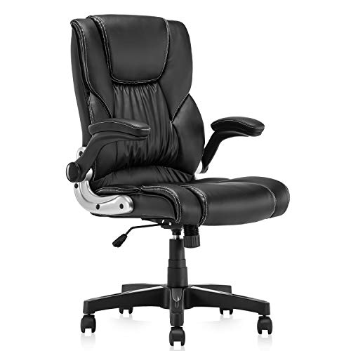 Product Cover B2C2B Leather Executive Office Chair - High Back Computer Desk Chair with Adjustable Angle Recline and Seat Height Thick Padding for Comfort and Ergonomic Design for Lumbar Support Black