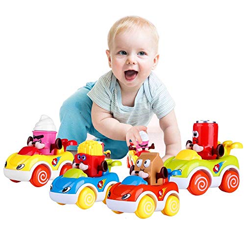 Product Cover LUKAT 1 Year Old Boy Gifts, Toddler Toy Cars Set of 4 Friction Powered Cars, Pull Back Cars Cartoon Push and Go Friction Powered Car Toys, Baby Toy Vehicles Set Toy Best Toys for Boys and Girls