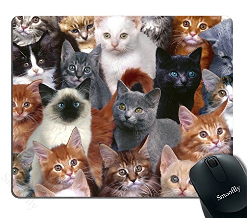Product Cover Smooffly Gaming Mouse Pad Custom Design,Cats Galore Mouse Pad White Black Brown Cat Personality Desings Gaming Mouse Pad