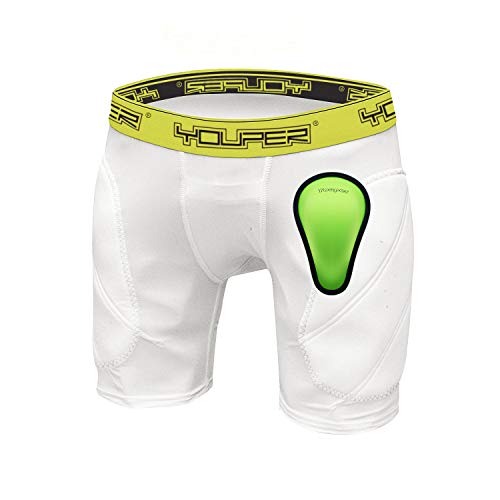 Product Cover Youper Boys Youth Padded Sliding Shorts with Soft Protective Athletic Cup for Baseball, Football, Lacrosse, Field Hockey, MMA (White, Medium)