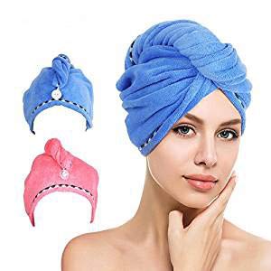 Product Cover Hair Turban Microfiber Hair Towel Hair Drying Wrap Towel Fast esonmus Turban Towel Strong Water Absorption Lightweight and Cotton, 2 Pieces (Blue&Red)
