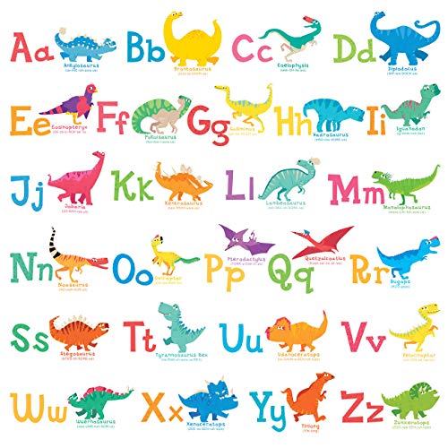 Product Cover DECOWALL DW-1803 A-Z Dinosaur Alphabet Wall Stickers Wall Decals Peel and Stick Removable Wall Stickers for Kids Nursery Bedroom Living Room
