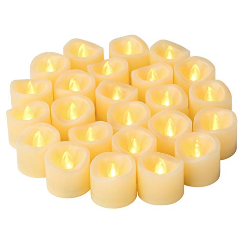 Product Cover Led Flameless Flickering Votive Tea Lights Candles Battery Powered Set of 24 / Realistic Outdoor Electric Led Fake Tealight Candles Bulk for Wedding Decor, Party Decorations (Batteries Included)