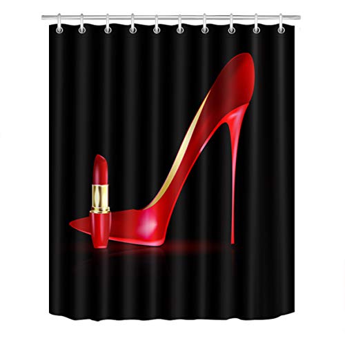 Product Cover LB Red High Heels Lipstick Shower Curtain 60x72 inch Modern Fashion Girl Black Bathroom Curtain Waterproof Polyester Fabric Bath Curtain Hooks Included